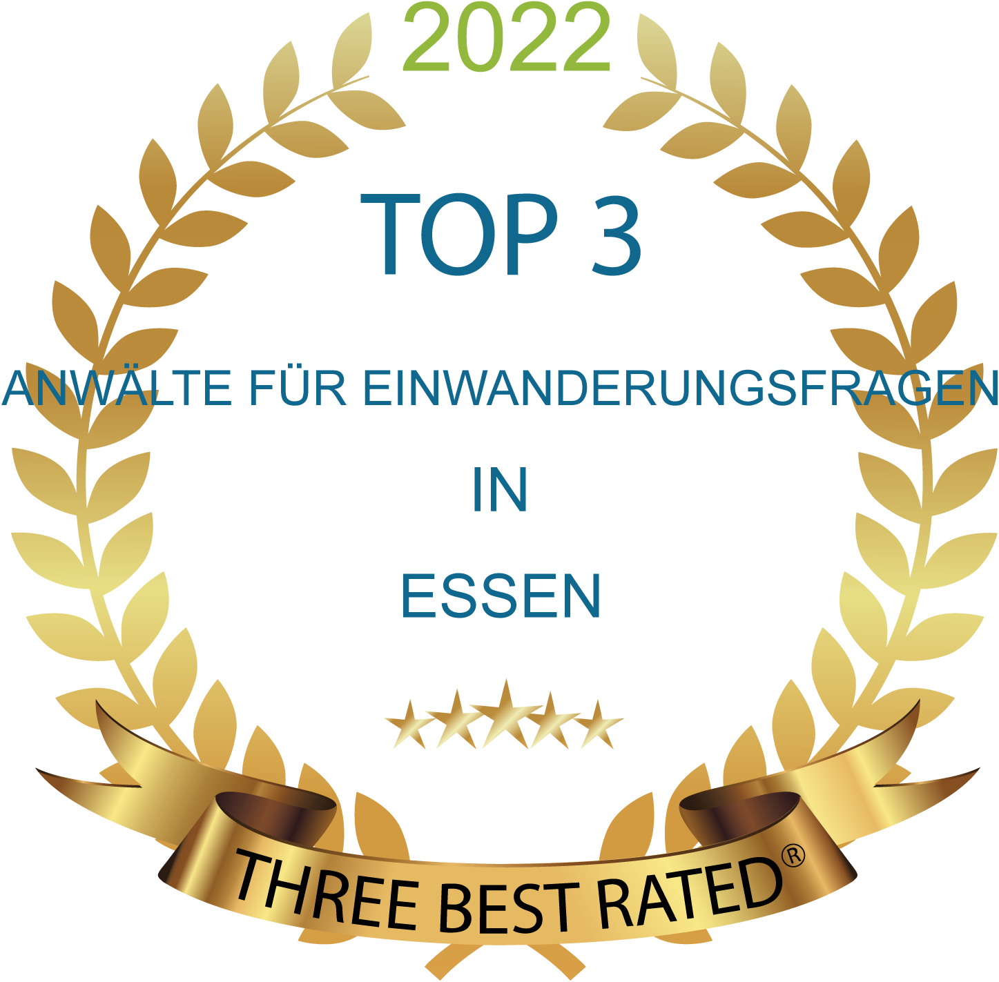 Logo 2022 – TOP 3 Anwälte für Einwanderungsfragen in Essen – Three Best Rated®